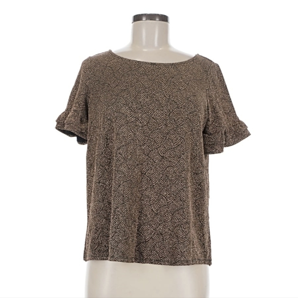Sezane Textural Design Metallic Gold Thread Blouse Medium NWOT